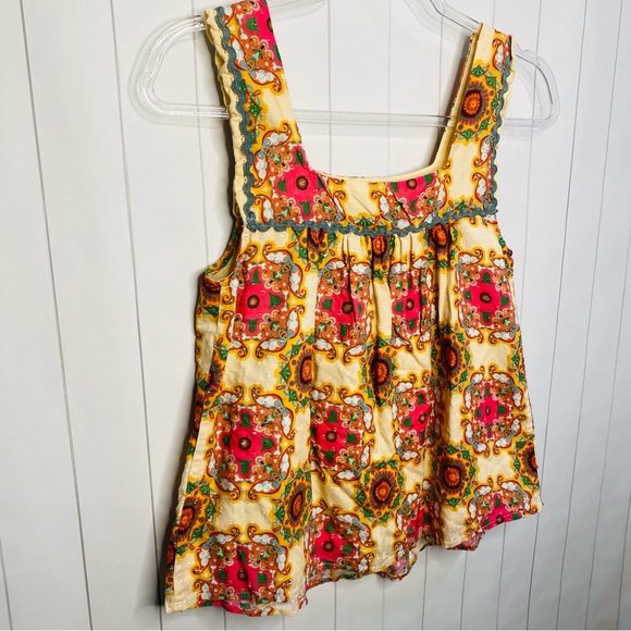 Anthropologie Let Me Be Vibrant Geo Abstract Floral Ric Rac Sleeveless Top 2 S - Picture 5 of 10